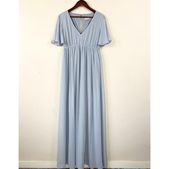 Show Me Your Mumu M Emily Empire Maxi Dress Blue Chiffon Flutter Sleeve - Picture 7 of 11